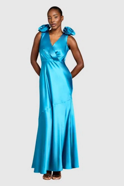 Coast Corsage Satin V-neck Maxi Dress In Blue