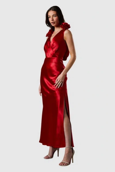 Coast Corsage Satin V-neck Maxi Dress In Red