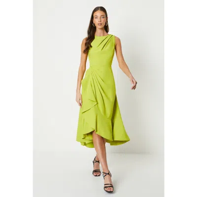Coast Crepe Ruffle Dress With Low Back In Green