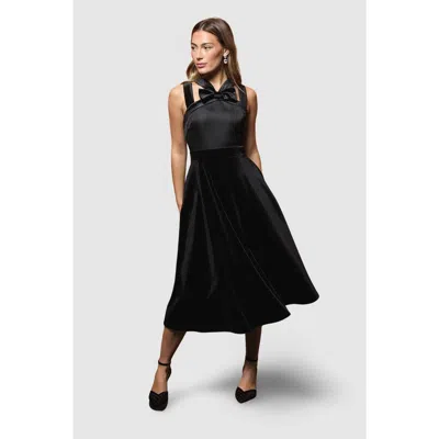 Coast Cross Neck Bow Velvet Midi Dress In Black