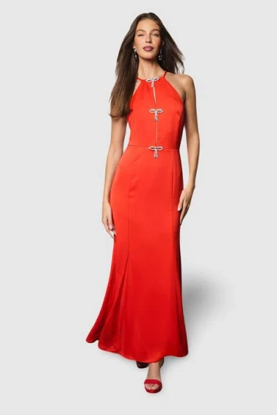 Coast Diamante Bow Halter Maxi Dress In Red