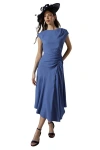 Coast Drape Side Cap Sleeve Midi Dress In Blue