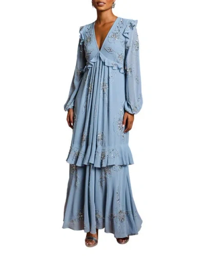 Coast Embellished Flower Georgette Midi Dress In Blue