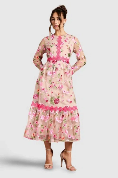 Coast Embroidered Floral Midi Dress In Pink