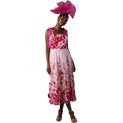 Coast Embroidered Mesh Midi Dress In Pink