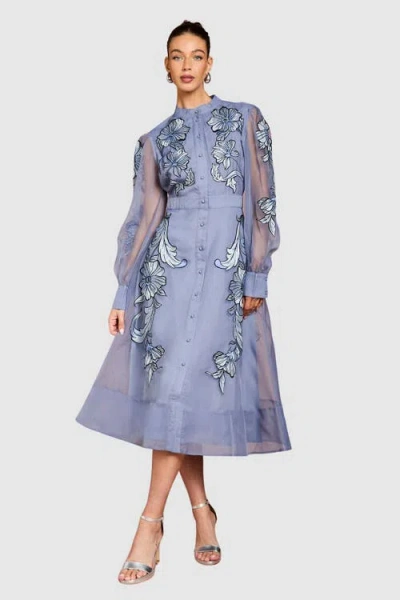 Coast Embroidered Sheer Sleeve Midi Dress In Blue