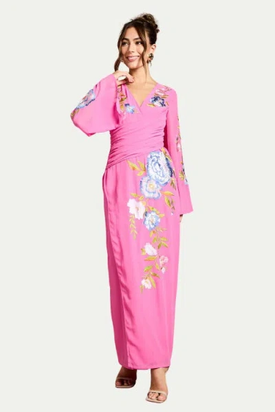 Coast Embroidered V-neck Wrap Dress In Pink