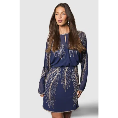 Coast Feather Embellished Mini Dress In Blue