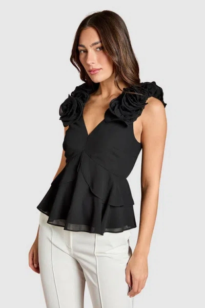 Coast Floral Chiffon V-neck Peplum Top In Black