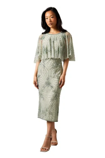 Coast Floral Embellished Cape Midi Dress In Gold