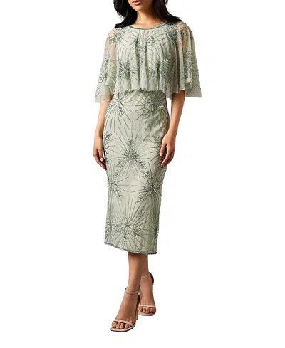 Coast Floral Embellished Cape Midi Dress In Green
