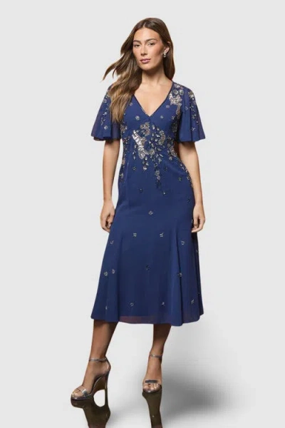 Coast Floral Embellished Midi Dress In Gold