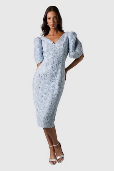 Coast Floral Pleated Puff Sleeve Pencil Dress In Blue