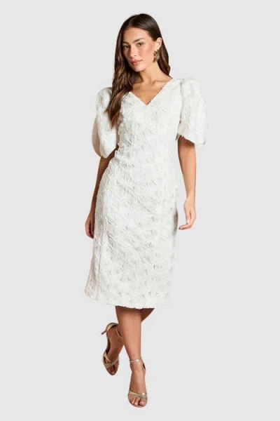 Coast Floral Pleated Puff Sleeve Pencil Dress In White