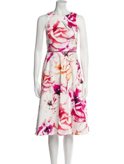 Pre-owned Coast Floral Print Midi Length Dress W/ Tags In White