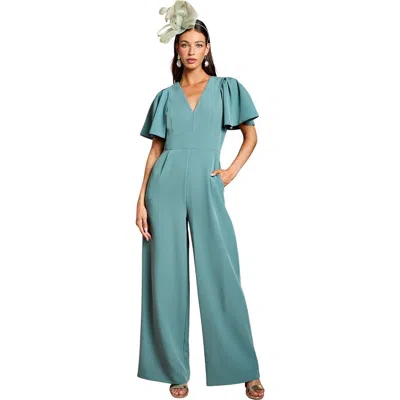 Coast Flutter Sleeve Plunge Jumpsuit In Blue