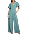 Coast Flutter Sleeve Plunge Jumpsuit In Green