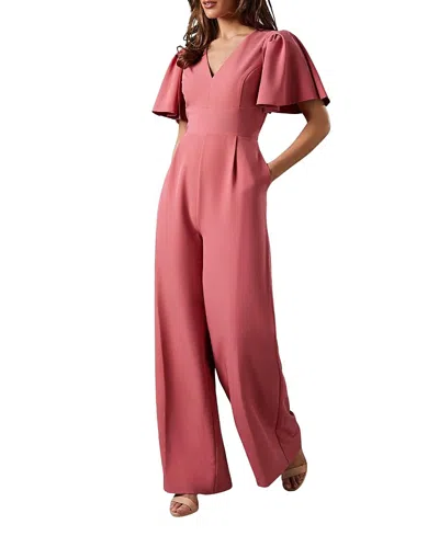 Coast Flutter Sleeve Plunge Jumpsuit In Pink