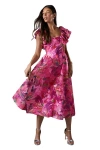Coast Frill Sleeve Midi Dress In Multi
