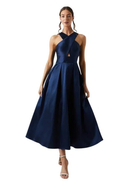 Coast Halter Neck Fit & Flare Midi Dress In Blue