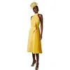 Coast Halter Pleated Asymmetric Hem Midi Dress In Yellow