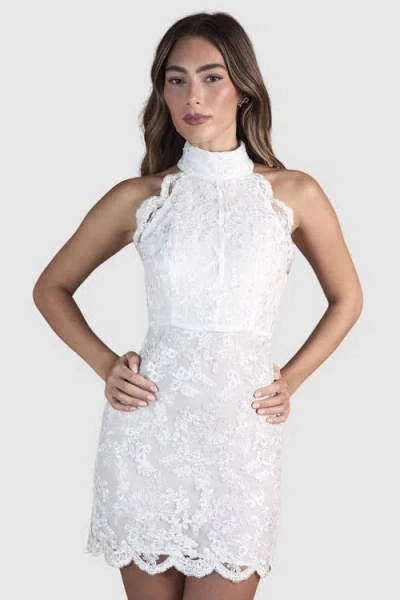 Coast High Neck Mesh Mini Wedding Dress In White