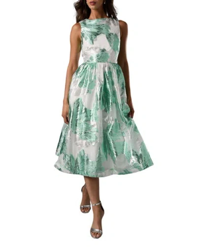 Coast Jacquard Fit And Flare Midi Dress In Green