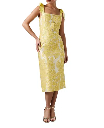 Coast Jacquard Pencil Midi Dress In Yellow