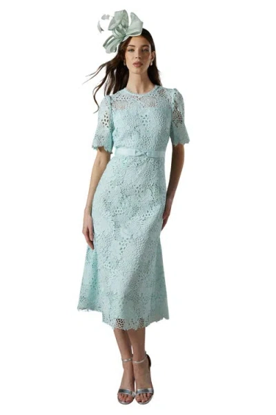 Coast Lace  Bow Belt Midi Dress In Blue