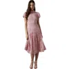 Coast Lace Frill Sleeve High Neck Midi Dress In Pink