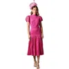 Coast Lace Frill Sleeve High Neck Midi Dress In Pink