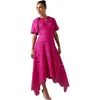 Coast Lace Hanky Hem Puff Sleeve Dress In Pink