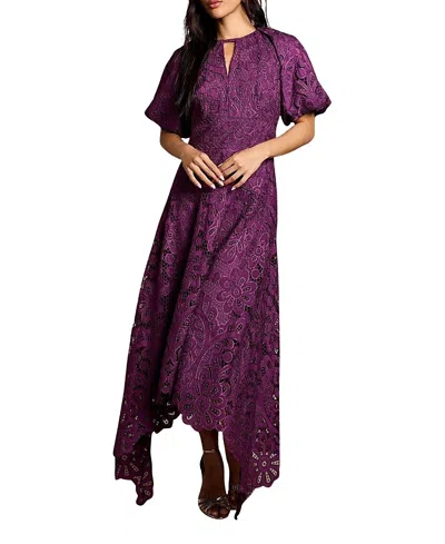 Coast Lace Hanky Hem Puff Sleeve Dress In Purple