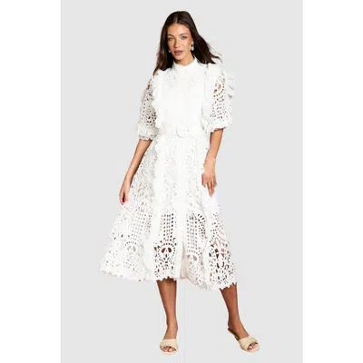 Coast Lace Ruffle Belted Shirt Dress In White
