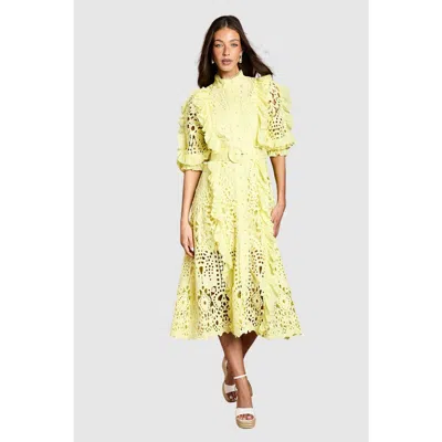 Coast Lace Ruffle Belted Shirt Dress In Yellow
