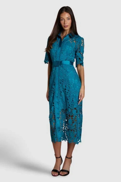 Coast Lace Short Sleeve Shirt Dress In Blue
