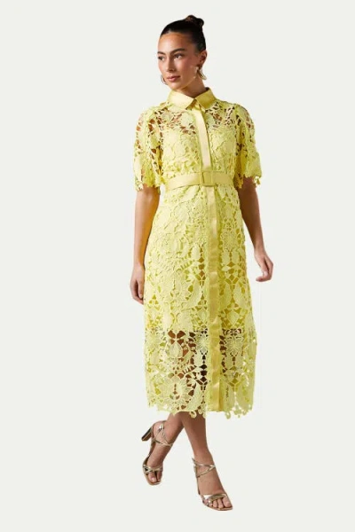Coast Lace Short Sleeve Shirt Dress In Yellow