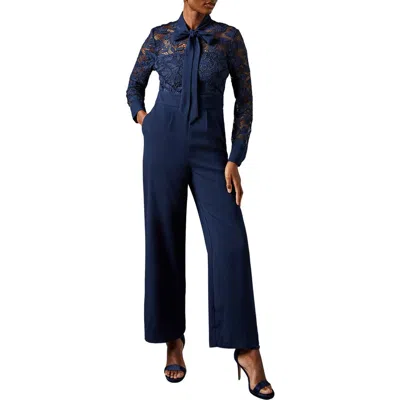 Coast Lace Tie Neck Jumpsuit In Blue