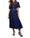 Coast Lace Top Pleat Skirt Jewel Button Dress In Blue