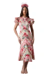 Coast Lisa Printed Ruffle Hem Midi Dress In Pink