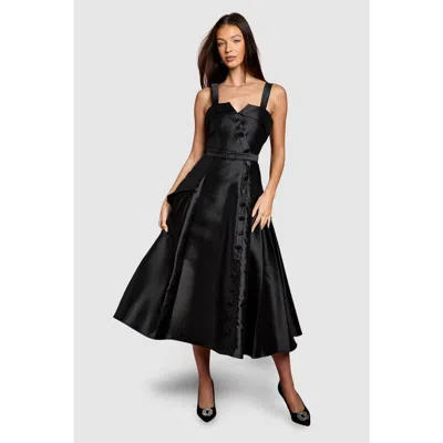Coast Lisa Twill Volume Belted Midi Dress In Black