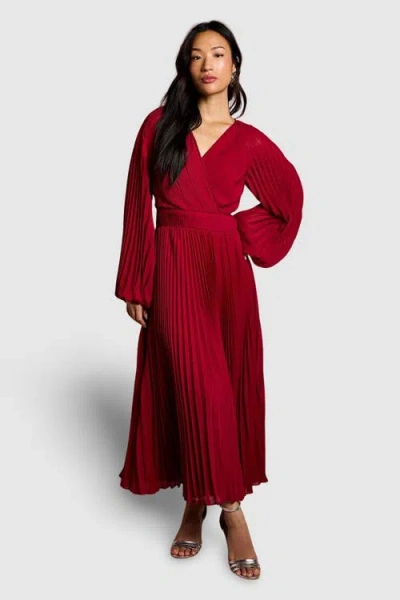 Coast Long Sleeve Chiffon Wrap Midi Dress In Red