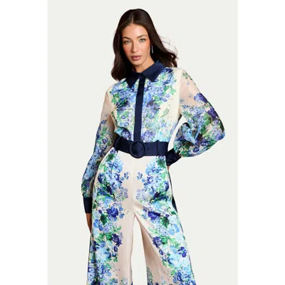 Coast Long Sleeve Placement Print Jumpsuit In Blue