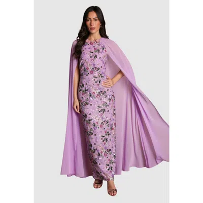 Coast Mesh Floral Embellished Cape Maxi Dress In Purple