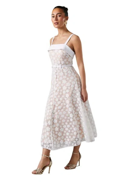 Coast Mesh Sequin Belted Midi Dress In White