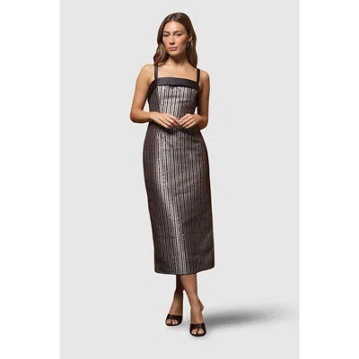 Coast Muse Beaded Sequin Midi Dress In Brown