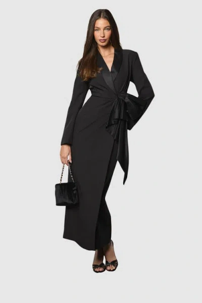 Coast Muse Bow Front Satin Maxi Dress In Black