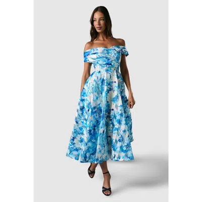 Coast Off-shoulder Floral Statement Midi Dress In Blue