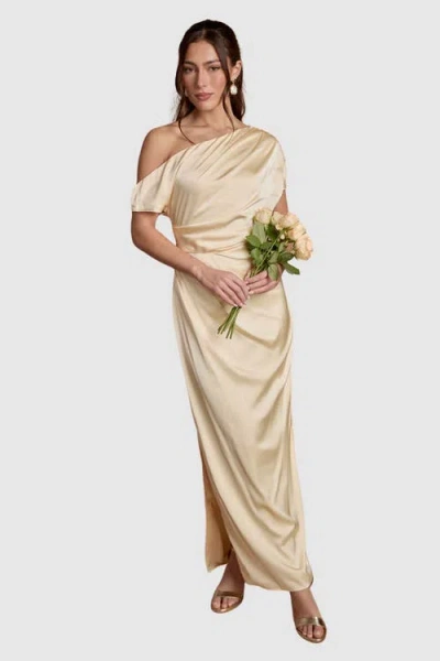 Coast Off Shoulder Satin Maxi Dress In Yellow