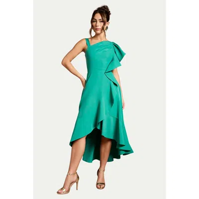 Coast One Shoulder Crepe Ruffle Midi Dress In Green